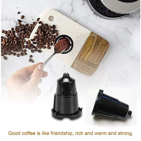 K-Cup pod holder replacement for Keurig with exit needle; black plastic Keurig coffee-maker accessory on marble surface with coffee beans.