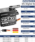 Beefy 25Kg Digital Servo 8.4V With Full Metal Gears IP67 Waterproof 180 Degree Sweep 25T Horn Included specifications chart