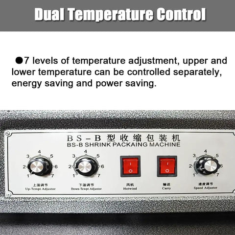 Control panel of AOXHUGB Electric Heat Shrink Tunnel Machine With Heavy Mesh Conveyor Belt, featuring dual temperature controls.