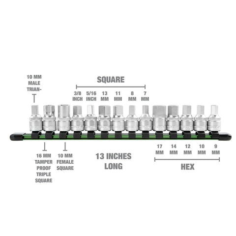 Drain Plug Socket Set For Oil Changes And Vehicle Maintenance Pro Includes Hex And Square Metric Sockets lined on a tray