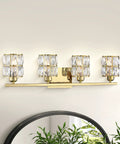 Polyhedron Crystal Wall Sconce With Champagne Finish In Modern Sleek Metal Shade For Bathroom And Bedroom LED Bulb Not Included UL Listed Hardwired For Flat Ceiling Mount featuring four crystal lights