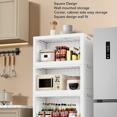 Heavy Duty Four Tier Wheeled Storage Cart With Lids Stackable Foldable Plastic Organizer Bins Slides Straight Keeps Home Office Dorm Room Clutter Free And Ready featuring a square design for wall-mounted storage.