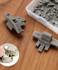 50 Pack Cabinet Hinge Restrictor Clips, 90 Degree Stop for soft close hinges, close-up view on installation and design
