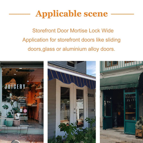 Applicable scene for Storefront Mortise Door Lock Set With Beefy Double Cylinder Deadbolt; storefront examples include glass and alloy doors