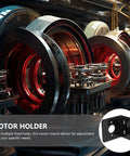 L-shaped motor mount bracket, black metal with multiple mounting holes for DIY and industrial use