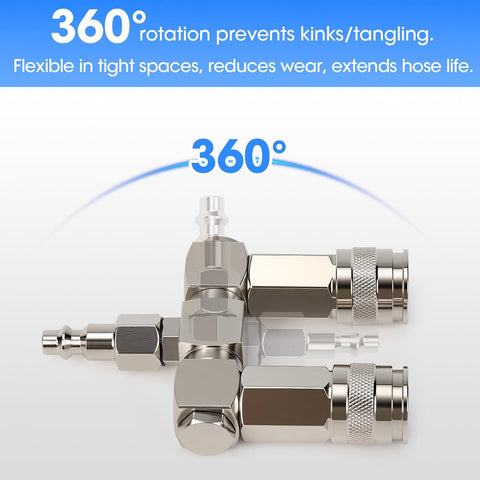 Dual Line Air Hose Splitter With 360 Degree Swivel And One Quarter NPT Steel Fittings, 300 PSI Industrial Air Compressor Connector