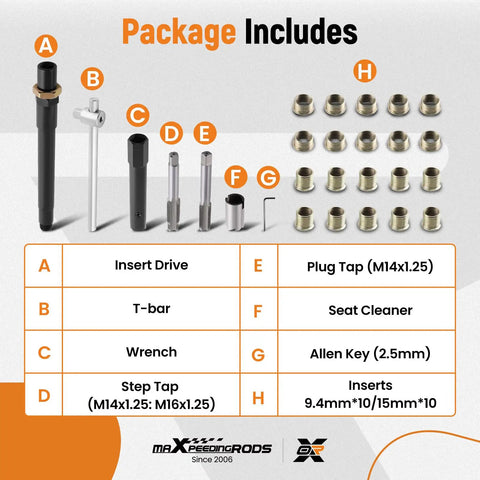 Spark Plug Thread Repair Kit M14 x 1.25 Taps And Inserts, 26 Piece Rethreading Tools Set With Case For Cars, Lawn Mowers And Engines