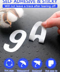 Hand peeling white vinyl reflective number and letter stickers on black dotted surface, showcasing Super Bright Reflective Mailbox Numbers And Letters Stickers In White For Outside Homes With Waterproof Vinyl Self Adhesive Decals That Stick Great On Mailboxes Doors Cars And Make Your Address Pop At Night.