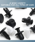 Universal 100Pcs Car Clip Kit with 6 popular sizes showing various bumper retainer clips and plastic rivets