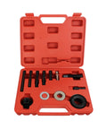 Heavy Duty Automotive Pulley Puller And Installer Kit Made From Durable Carbon Steel in red case with tools for vehicle repairs.