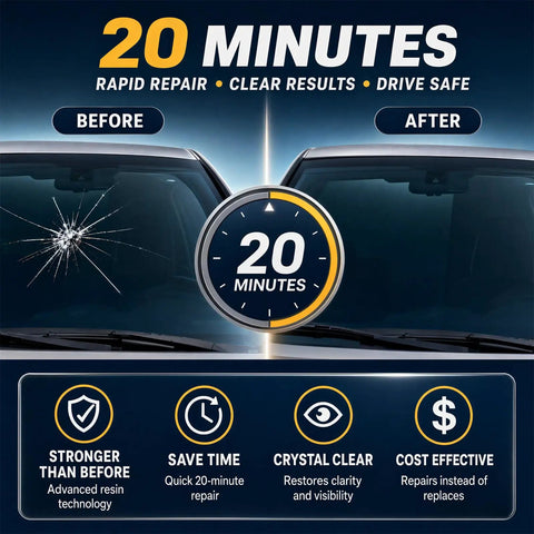 Before and after results of using Windshield Repair Kit For Chips And Cracks DIY Car Glass Repair Tool With Upgraded Nano Resin