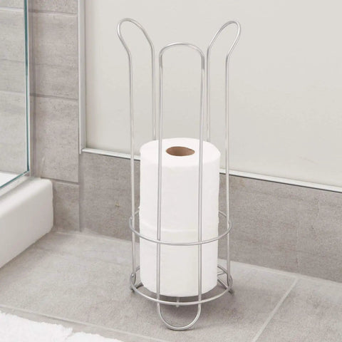 Classico Three Roll Metal Toilet Paper Holder Stand With Slim Hidden Reserve Canister for Easy Access, silver finish, holding rolls