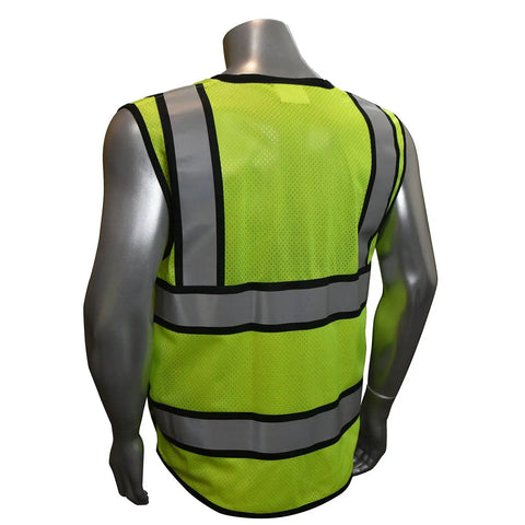 Job Site Staple Type R Level 2 Hi Vis Safety Vest With Eight Deep Pockets And Two Inch Reflective Tape Solid Crew Armor For Surveying Gigs And Roadside Grinds Safety Green Medium, back view.