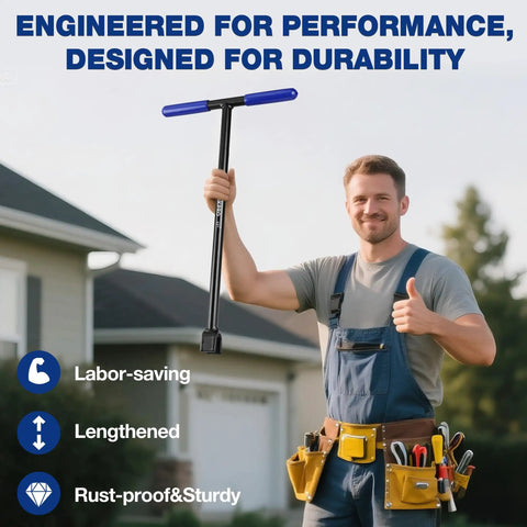 Man holding Heavy Duty 17 Inch Water Meter Key With 4 Way Utility Key Extended Reach Valve Tool For Outdoor Underground Valves