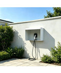Beefed Up Wall Mounted EV Charger Weather Cover Rust Resistant Outdoor Armor For Home Plug In Station Rain Guard installed on wall.