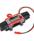 Rock Solid CNC Dual Motor Winch For RC Cars with red hook, designed for 1/10 scale trucks, offers robust towing power.