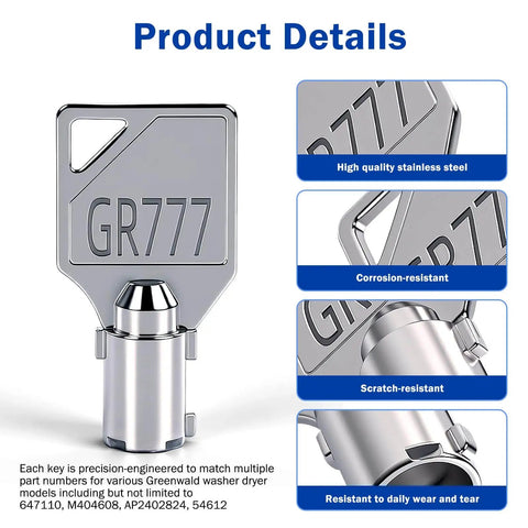 Tubular Key Set Of 5 For Greenwald And Speed Queen Commercial Washers And Dryers Go To Replacement Keys For Coin Operated Laundry Machines Durable Anti Rust Construction Fits Multiple Model Numbers