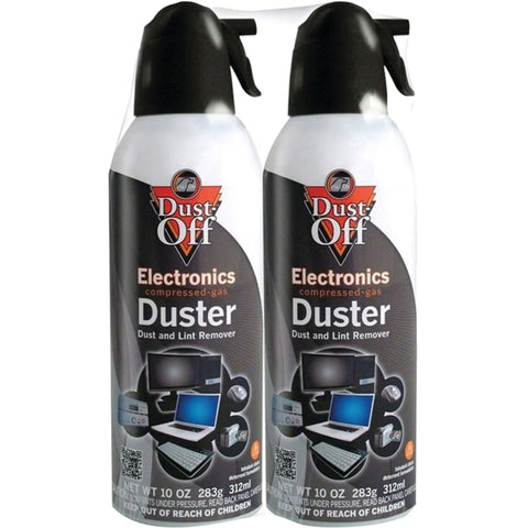 Two Pack 10 Oz Compressed Gas Dusters For Quick Cleaning Of Electronics Like Keyboards CPUs Mice And Workstations Blows Away Dust Lint And Debris From Tight Places