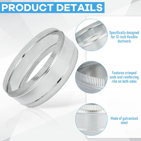 12 Inch Heavy Duty Duct Coupler For HVAC Systems Flexible Galvanized Steel Straight Dryer Vent Connector