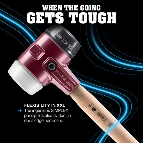 Beefy Sledge Hammer With Dual Rubber And Nylon Inserts Cast Iron Housing Handle Shield Varnished Wood Grip 80mm Face 7.6 Lb Built For Heavy Duty Demolition And Construction