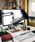Studio setup with 2x2 USB Audio Interface With 48V Phantom Power And 24-Bit 96kHz Recording For Microphones And Instruments, Plug And Play