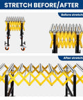 Heavy Duty Adjustable Roller Conveyor With Expandable Flex Deck And Smooth Glide Wheels Built Tough 660 Lb Capacity before and after stretching view.