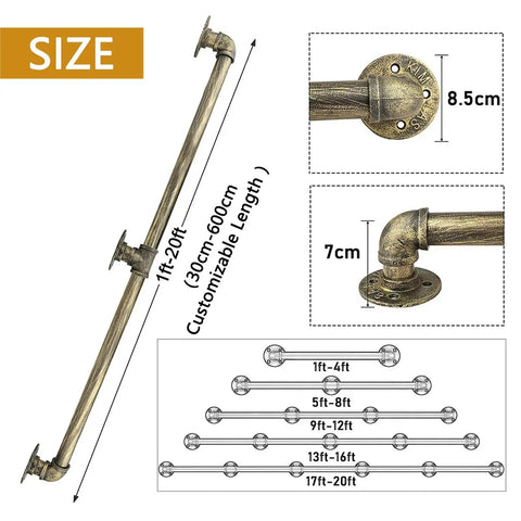 Heavy Duty Wall Mounted Grab Bar And Non Slip Handrail For Indoor Outdoor Steps And Baths, 19 Foot Safety Railing size and dimensions