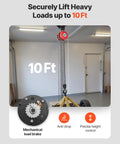 Installed overhead VEVOR hand chain hoist, red, 2-ton capacity with galvanized chain and 10 ft lift.