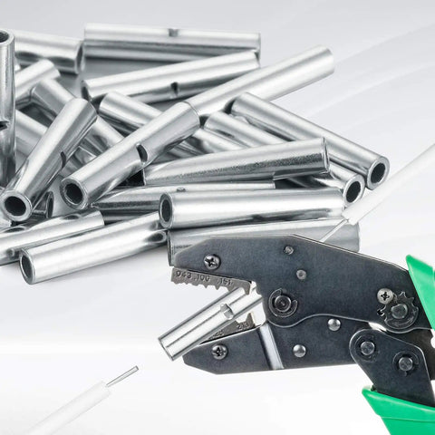 150 Pieces Non Insulated Butt Connectors 22 To 16 Gauge Copper Crimp Ferrule Terminals For Electrical DIY Splicing, Seamless Wire Connectors For Auto, Home, And Shop Projects. silver butt connectors with crimping tool