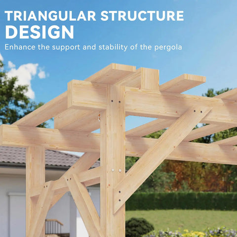 Triangular design of Cedar Wood Outdoor Pergola Swing Bench With Stand And Canopy Three Seat Patio Hammock Swing Set