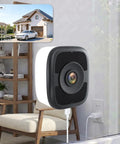 4MP 2.5K Window Camera With No Monthly Fees, mounted indoors showing live feed, dual band WiFi support, full color night vision.