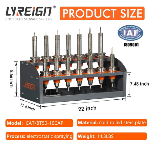 CNC Tool Rack For CAT50 On Desk Mount Super Solid Steel Cabinet With ABS Drawer Compact Tools Cart dimensions shown.