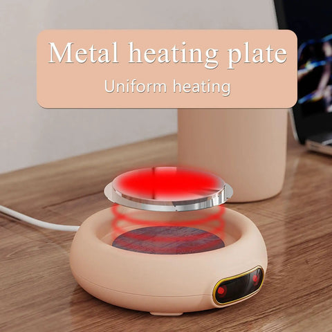 Keep Your Daily Brew Sizzling Hot This Smart Coffee Mug Warmer Uses An Ultra Smooth Metal Heating Base With Gravity Activated Control For Zero Fuss Desk Enjoyment. Close-up of the metal heating plate with red heating indicator.