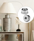 Table lamp with magnified view of silver iron lamp finial, 1/2 inch tall, 8 Pack 1/4-27 Lamp Finials, Shade Cap For Lamp Shade Bracket Harp Top.