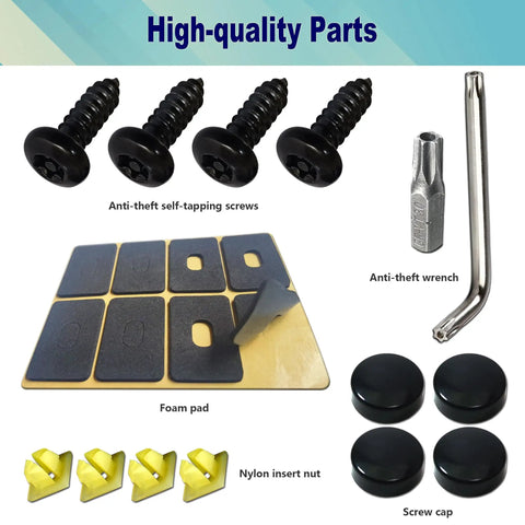 Black Stainless Steel License Plate Screws Kit With Matte Black Caps For Front Bumper Mounting Anti Theft Self Tapping Hardware
