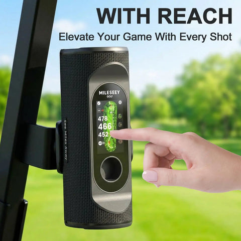 MiLESEEY GeneSonic Pro Golf Speaker being used with tempered glass screen protector in a golfing environment
