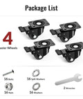 Badass 2 Inch Low Profile Casters With Total Lock Brakes And Durable Nylon Wheels Heavy Duty 2200 Lb Capacity Per Set shown with 4 caster wheels and hardware.