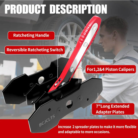 Heavy Duty Brake Caliper Piston Compressor Tool Kit With 2 Caliper Hooks Large Size Red Carbon Steel Construction