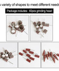 40 Pcs 80 Grit Abrasive Flap Wheel Sander With 3mm Shank Cone Shape for rotary tools, various sizes in view for metal, wood, plastic.