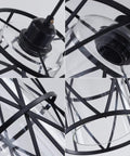 Close-up views of Black Industrial Metal Pendant Light With Clear Glass Shade for kitchen island, showcasing metal detailing.