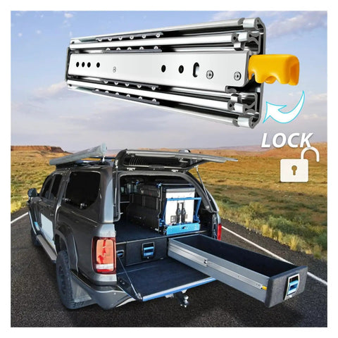 Heavy Duty Full Extension Drawer Slides Pair Bully Tough Ball Bearing Side Mount Guides Ride Smooth As Butter For Rv Toolboxes 12 Inch Steel Industrial Track 220 Kg Load in truck bed.