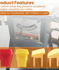 Knockout Heavy Duty Table Saw Safety Switch Keys drop in power tool interlock keys in red and yellow displayed with machine.