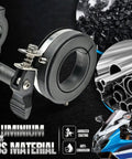 Universal Cruise Control Throttle Lock for Motorcycles shown with aluminum and ABS materials, easy clamp handlebar design.