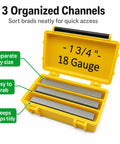Heavy Duty Hard Shell 18 Gauge Brad Nail Strip Keeper Case with organized channels for storing neat brads securely.