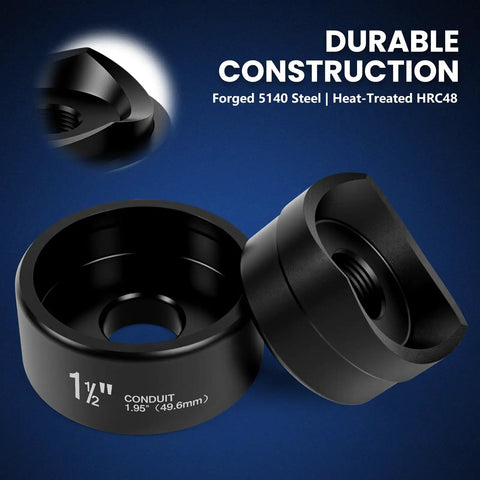 Hydraulic Knockout Punch Set 1/2 To 2 Inch For Conduit And Metal Sheet Holes, showing 1 1/2 inch metal die, durable alloy steel