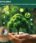 6 Rolls Brown Packing Tape Bulk Pack 2 Inch By 55 Yards Kraft Paper Shipping Tape For Cardboard Boxes Express Parcels And Office Use Tear By Hand Workhorse Go To Moving And Warehousing shown with tree and recycling symbols.