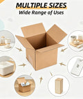 Set Of 100 Small 4x4x4 Inch Kraft Corrugated Mail Boxes For Shipping And Packing, open box with various items for size illustration