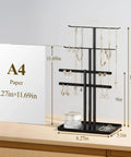 Black Jewelry Stand Organizer 14.5 Inch Tiered Display Tower with 3 Tiers and 4 Bars holding necklaces and earrings