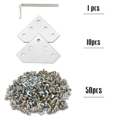 Sturdy Built To Last 2020 Aluminum Extrusion Connector Set With 5 Hole T Shape Joint Plates M5 Nuts And Screws Wrench Included For 2020 Series Aluminum Profile DIY 3D Printer Frame Build, 1 plate, 10pcs, 50pcs