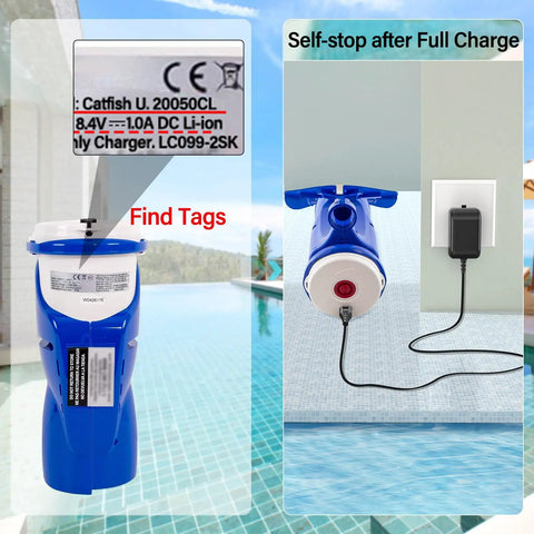 8.4V Pool Cleaner Charger For Water Tech Vacuums And Your Go-To Power Adapter Compatible With LC099-2SK shown charging device